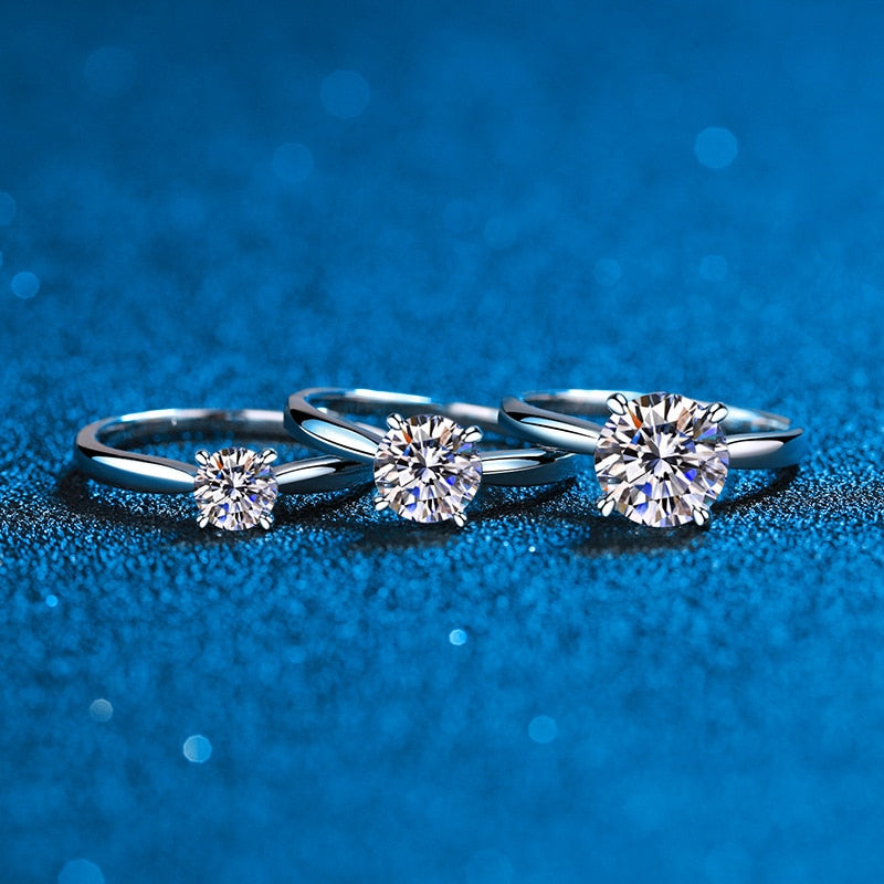 Certified Moissanite Engagement Rings For Women 1CT 2CT Round Brilliant Lab Diamonds Wedding Band Sterling Silver Fine Jewelry