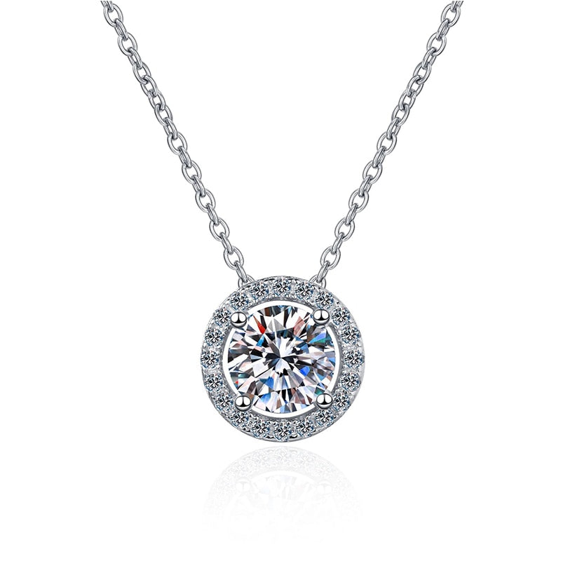Certified Moissanite Necklace for Women 0.5-2CT VVS Brilliant Moissanite Diamond Halo Pendent Necklaces Anniversary Gift