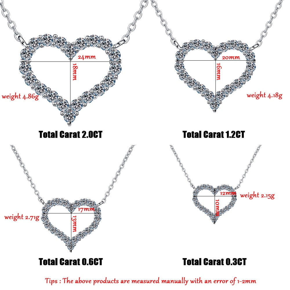 2CT Moissanite Necklace Heart Pendant Diamond Necklace For Women 925 Silver Prong Setting VVS Moissanite Heart Pendant Jewelry