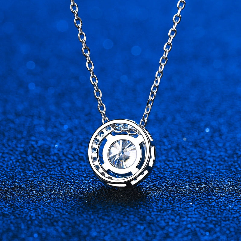Certified Moissanite Necklace for Women 0.5-2CT VVS Brilliant Moissanite Diamond Halo Pendent Necklaces Anniversary Gift