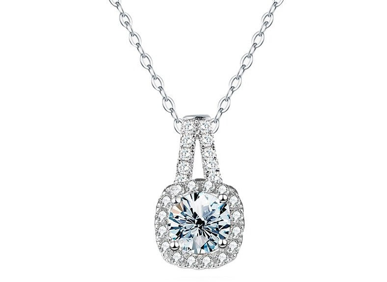 Luxury 1-2CT Moissanite Diamond Pendant Square Gemstone Necklace for Women Original 925 Sterling Silver Wedding Jewelry