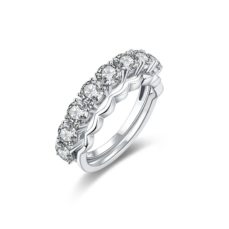 Moissanite Engagement Ring Set For Women - Asscher Cut 18K White Gold Plated Sterling Silver - View #6