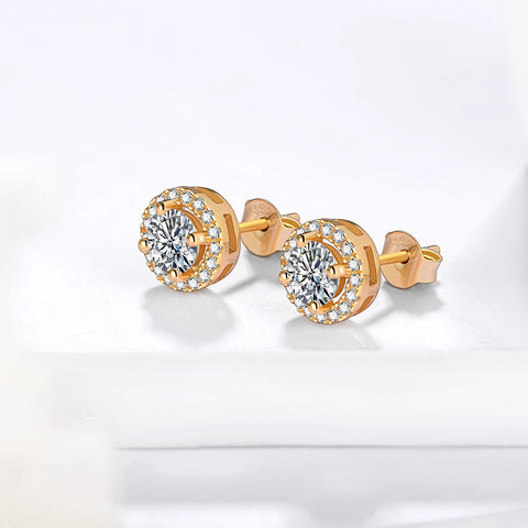 1 Carat D Color Moissatine Stud Earrings For Women 18K Gold Plated 100% 925 Sterling Silver Wedding Party Fine Jewelry