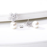 Snowflake Crystal White Pearl Earrings