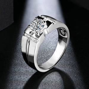 925 Sterling Silver Moissanite Ring For Men Wedding 1.0ct Round Moissanite Center Sides Men's Diamond Rings
