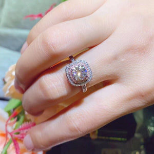 1CT D Color Moissanite Square Silver Ring Woman Passed the Diamond Test S925 Silver Jewelry Wedding Party Gift