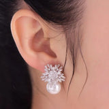 Snowflake Crystal White Pearl Earrings