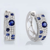 Bling Paved Blue/White CZ Hoop Earrings Silver Color Ear Circle Earrings for Women Daily Wear Fashion Accessories Jewelry