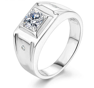 1CT D Color 6.5mm Moissanite Diamond Men Ring Design Men Ring 100% 925 Sterling Silver Party Ring