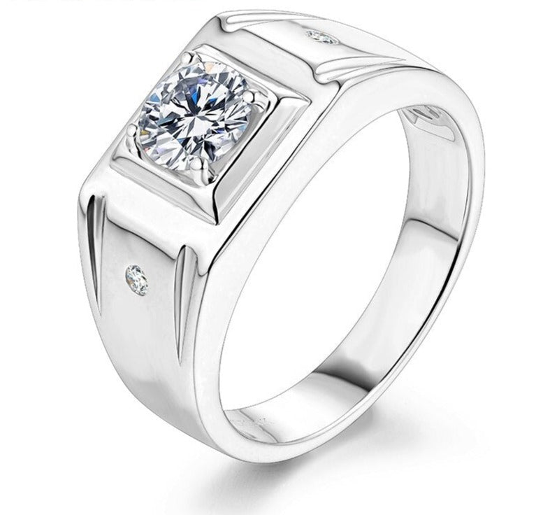 1CT D Color 6.5mm Moissanite Diamond Men Ring Design Men Ring 100% 925 Sterling Silver Party Ring