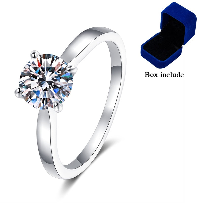 Certified Moissanite Engagement Rings For Women 1CT 2CT Round Brilliant Lab Diamonds Wedding Band Sterling Silver Fine Jewelry
