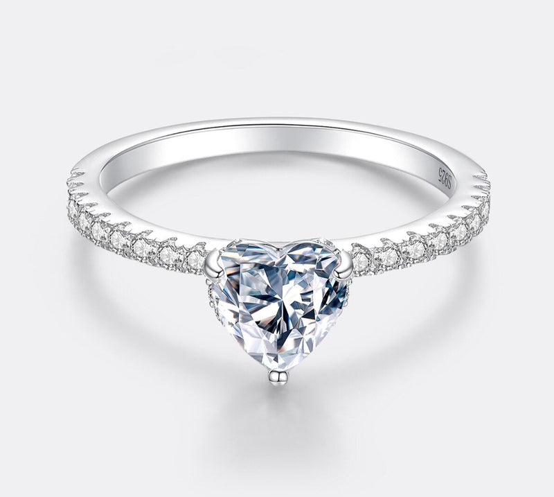 1 Carat Heart Cut Moissanite Wedding Ring for Women Heart Shaped Diamond Engagement Band Sterling Silver Promise Bridal Rings