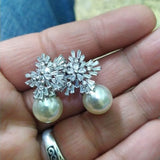 Snowflake Crystal White Pearl Earrings