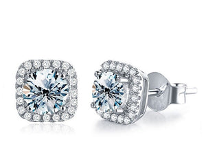 Square Shaped Stud Earrings Halo Style Moissanite Earrings Unique Screw Back Earrings Unisex JewelryStuds Anniversary Gift