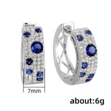 Bling Paved Blue/White CZ Hoop Earrings Silver Color Ear Circle Earrings for Women Daily Wear Fashion Accessories Jewelry