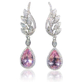 Luxury Delicate Elegant Women's Earrings with Pink Crystal CZ Exquisite Fashionable Design Jewelry for Wedding Ceremony