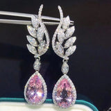 Luxury Delicate Elegant Women's Earrings with Pink Crystal CZ Exquisite Fashionable Design Jewelry for Wedding Ceremony