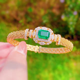 14K Luxury Emerald Bracelet Charming Bangle for Women Weave Vintage Gemstone Bracelets Anniversary Gifts