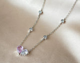 Romantic Zirconia Pink Love Heart Jewelry Sets for Women Trendy Water Drop Earrings Necklace Set