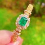 14K Luxury Emerald Bracelet Charming Bangle for Women Weave Vintage Gemstone Bracelets Anniversary Gifts