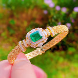 14K Luxury Emerald Bracelet Charming Bangle for Women Weave Vintage Gemstone Bracelets Anniversary Gifts