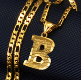 A-Z Letters Pendant Necklaces for Women Men Girls English Initial Alphabet Figaro Chains Gold Color Jewelr