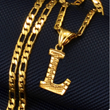 A-Z Letters Pendant Necklaces for Women Men Girls English Initial Alphabet Figaro Chains Gold Color Jewelr