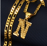 A-Z Letters Pendant Necklaces for Women Men Girls English Initial Alphabet Figaro Chains Gold Color Jewelr