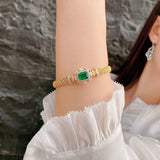 14K Luxury Emerald Bracelet Charming Bangle for Women Weave Vintage Gemstone Bracelets Anniversary Gifts