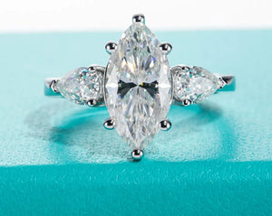 4CT Marquise Cut D Color Moissanite Diamond Engagement 925 Sterling Silver Rings For Women