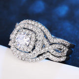 Trends 3Pcs Set Wedding Rings for Women Full Bling Iced Out Cubic Zirconia Crystal Rings Engage Fashion Luxury Jewelry