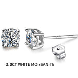 3.0 Carat White Moissanite Diamond Stud Earrings