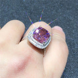 Large Round Pink CZ Diamond Stone Diamond Ring In Sterling Silver