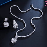 Silver CZ Dangle Necklace Earrrings Set 