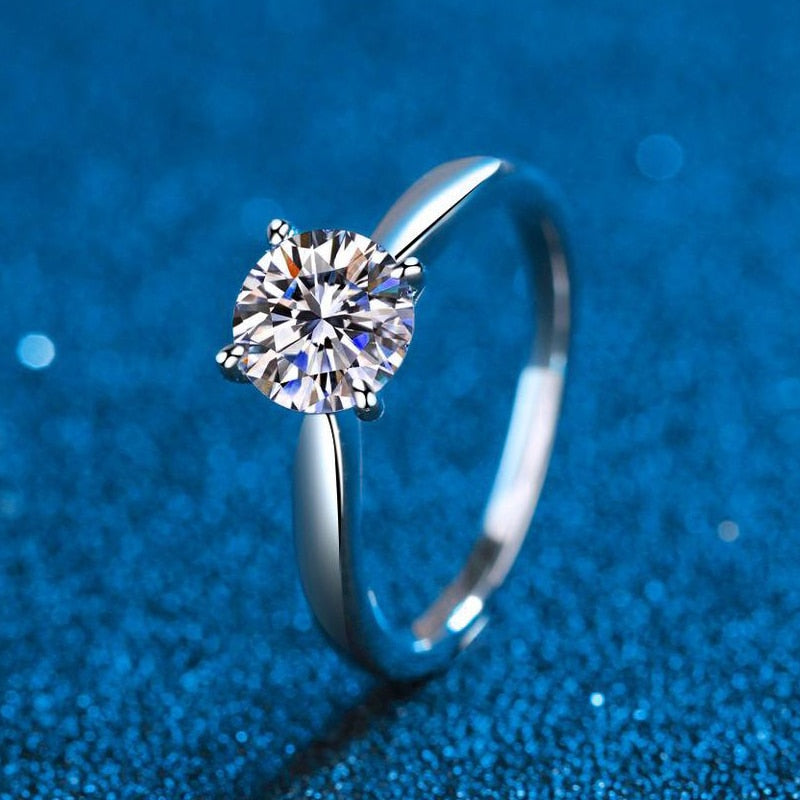 Certified Moissanite Engagement Rings For Women 1CT 2CT Round Brilliant Lab Diamonds Wedding Band Sterling Silver Fine Jewelry