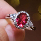 Large Round Pink CZ Diamond Stone Diamond Ring In Sterling Silver