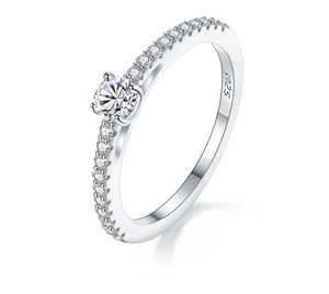 Real 925 Sterling Silver Small Moissnaite Ring For Women Simple Sparkling Round 0.3CT Certificated Lab Diamond Finger Rings