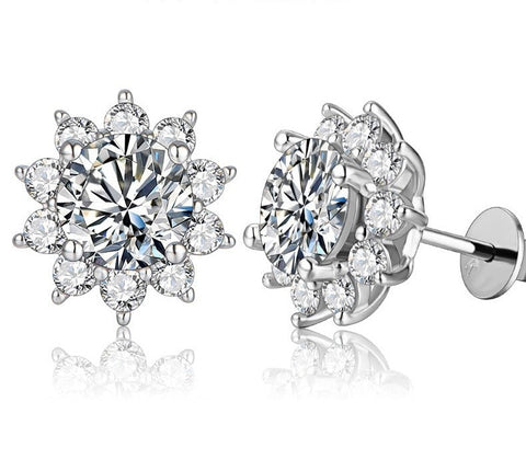 Snowflake Stud Earrings 925 Sterling Silver Jewelry 6.5mm 1.0 Carat Diamond Moissanite Earrings For Women Wedding Gift